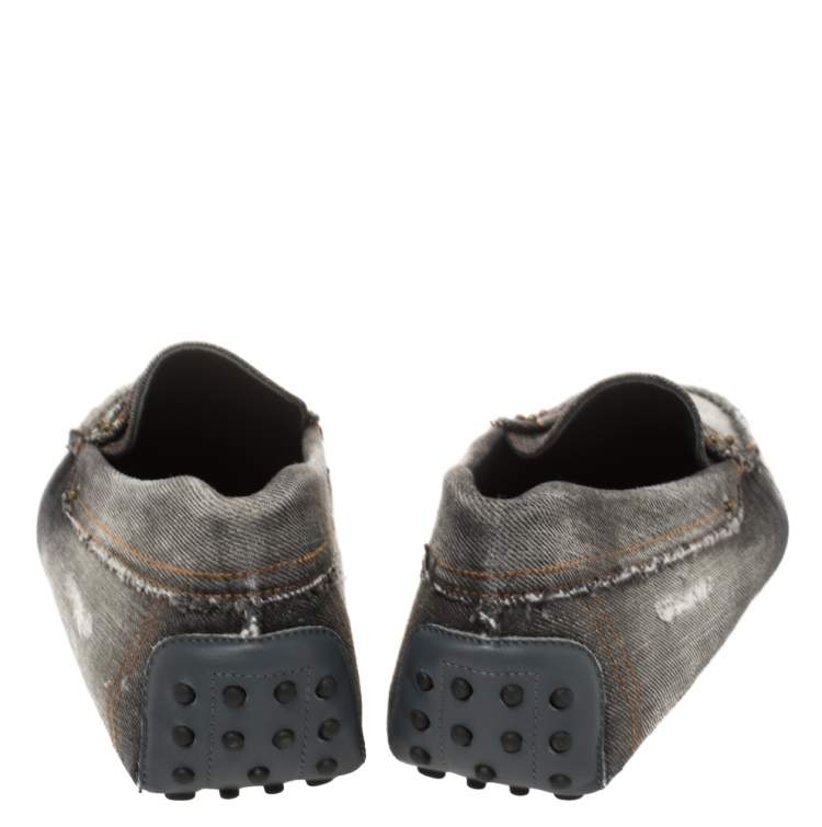 Pre Owned Tod's Two Tone Denim Fabric Gommino Penny Slip On Loafers Size 44.5