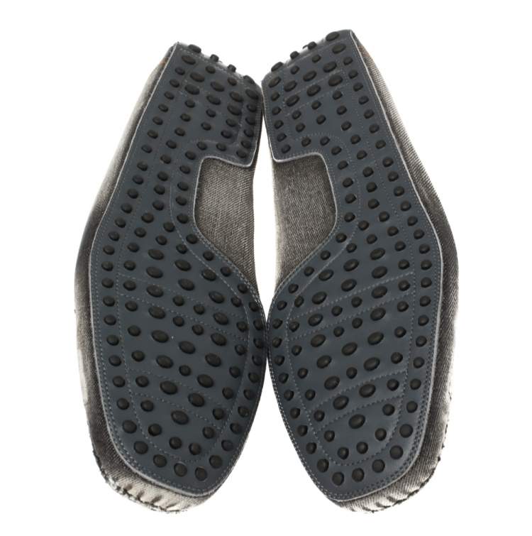 Pre Owned Tod's Two Tone Denim Fabric Gommino Penny Slip On Loafers Size 44.5