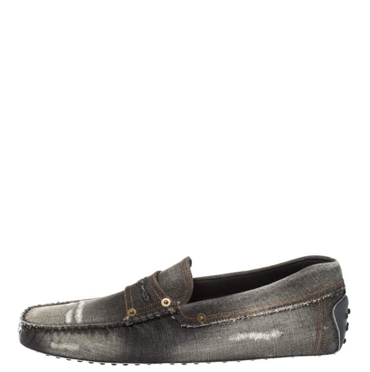 Pre Owned Tod's Two Tone Denim Fabric Gommino Penny Slip On Loafers Size 44.5