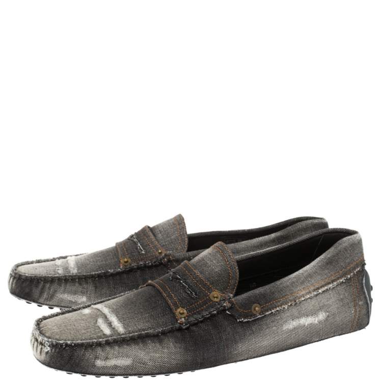 Pre Owned Tod's Two Tone Denim Fabric Gommino Penny Slip On Loafers Size 44.5