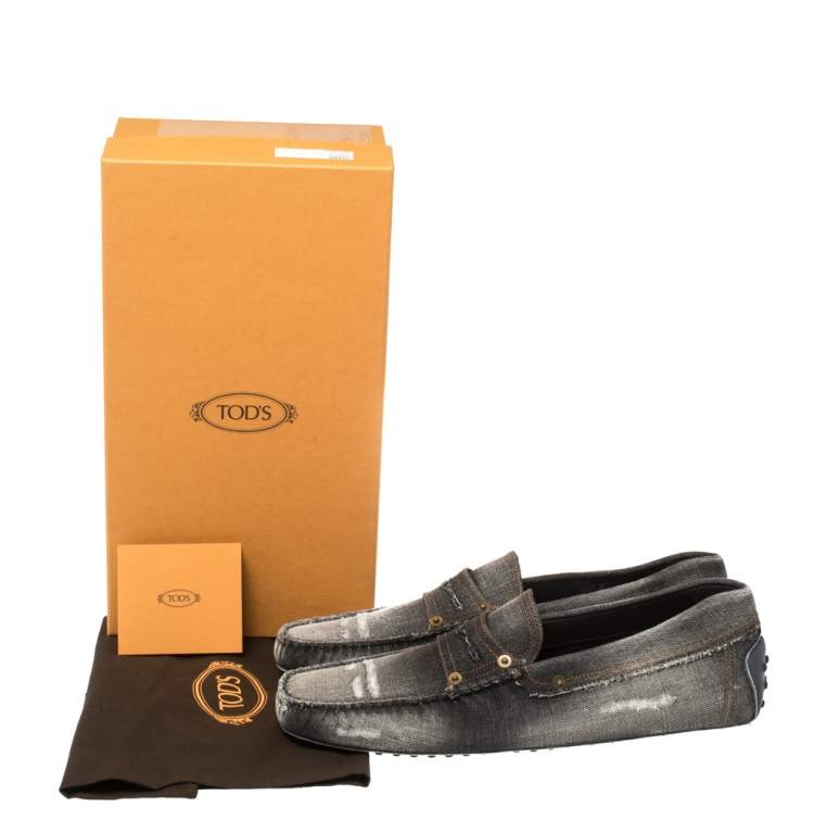 Pre Owned Tod's Two Tone Denim Fabric Gommino Penny Slip On Loafers Size 44.5
