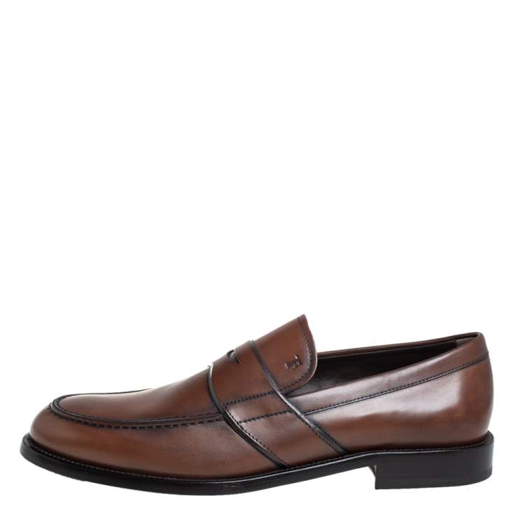 Pre Owned Tod's Brown Leather Penny Slip On Loafers Size 45