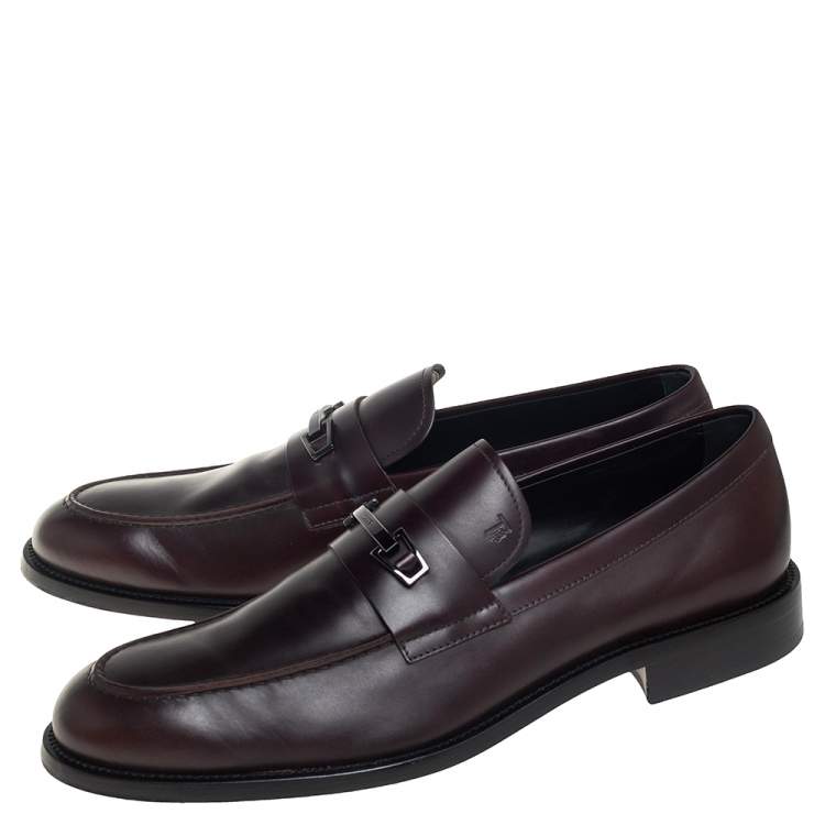 Pre Owned Tod's Brown Leather Buckle Slip On Loafers Size 45.5