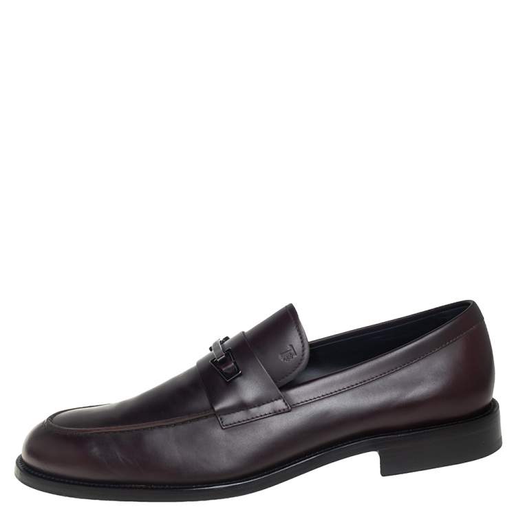 Pre Owned Tod's Brown Leather Buckle Slip On Loafers Size 45.5
