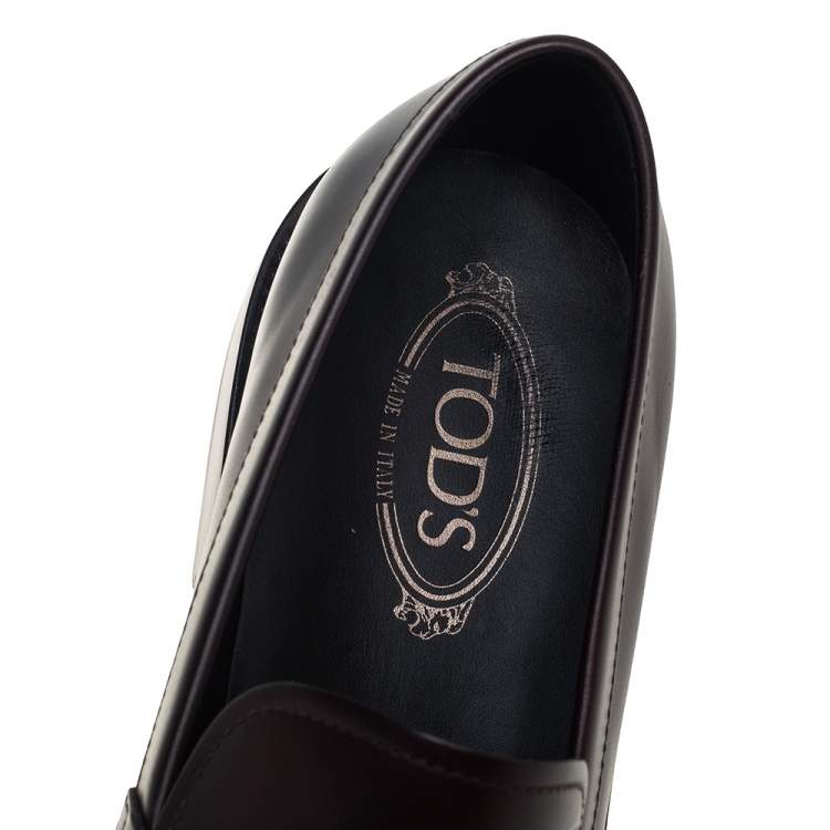 Pre Owned Tod's Brown Leather Buckle Slip On Loafers Size 45.5