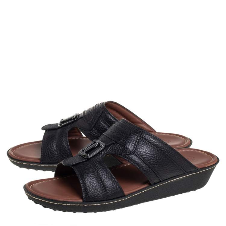 Pre Owned Tod's Black Leather Slide Sandals Size 41