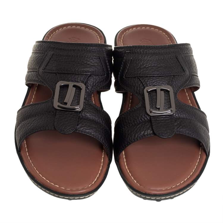 Pre Owned Tod's Black Leather Slide Sandals Size 41