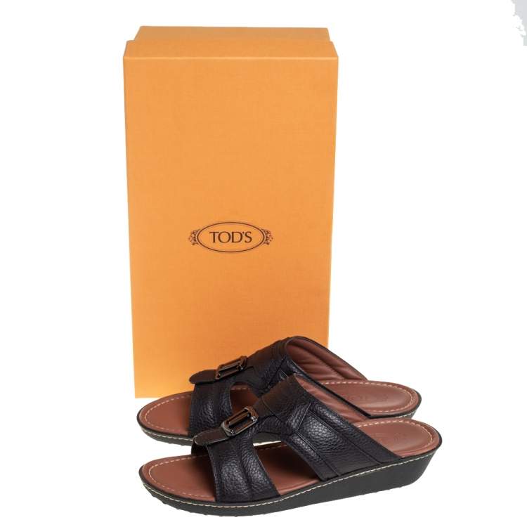 Pre Owned Tod's Black Leather Slide Sandals Size 41