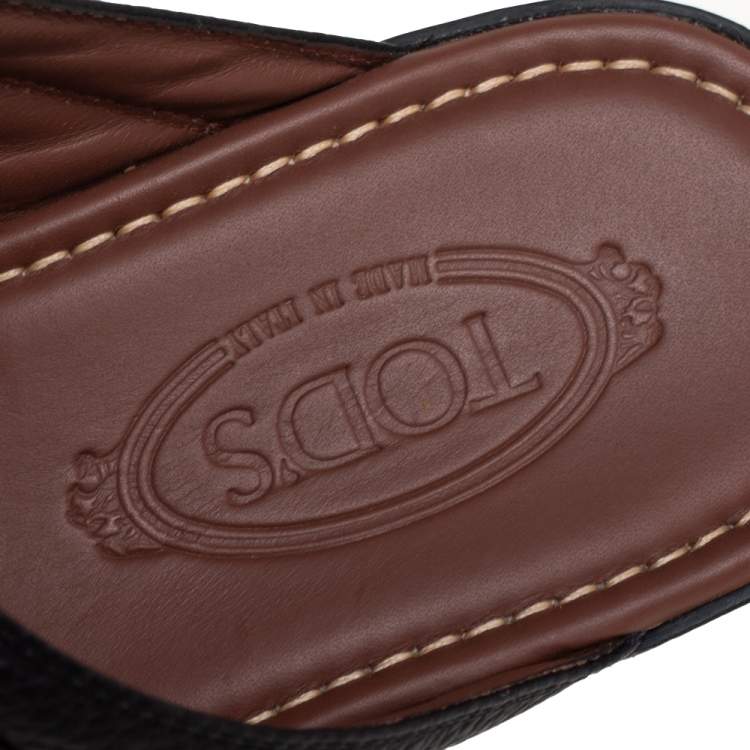 Pre Owned Tod's Black Leather Slide Sandals Size 41