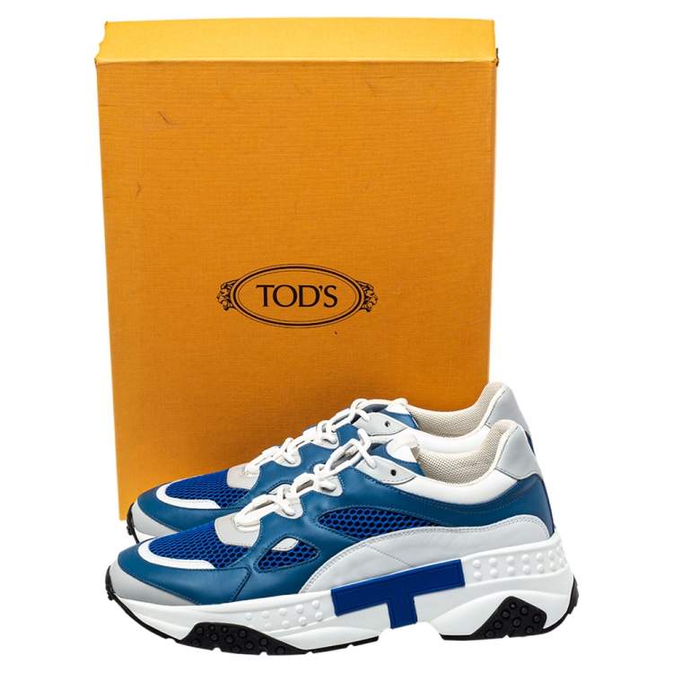 مملوكة مسبقًا Tod's Blue/White Mesh And Leather Low Top Sneakers Size 42.5