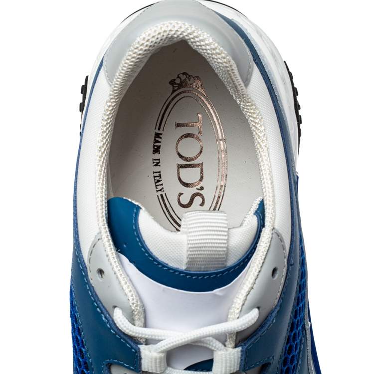 مملوكة مسبقًا Tod's Blue/White Mesh And Leather Low Top Sneakers Size 42.5