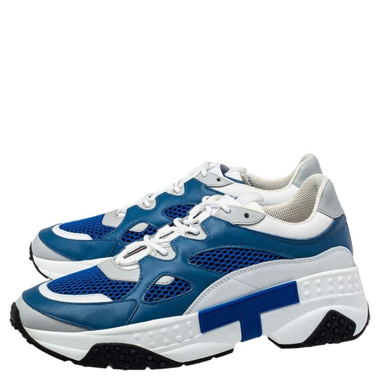 مملوكة مسبقًا Tod's Blue/White Mesh And Leather Low Top Sneakers Size 42.5