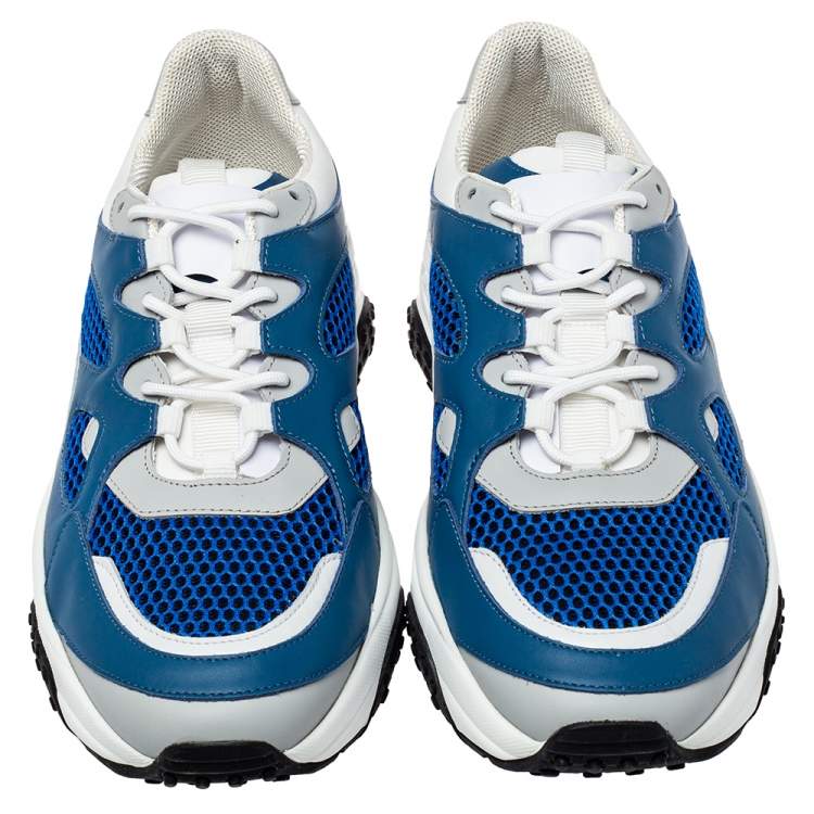 مملوكة مسبقًا Tod's Blue/White Mesh And Leather Low Top Sneakers Size 42.5
