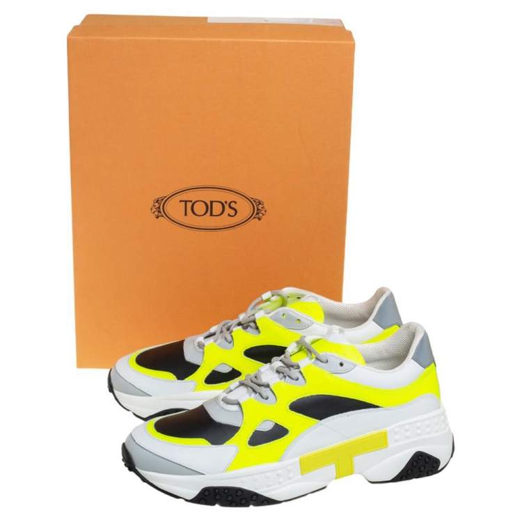 Pre Owned Tod's Neon Green/Green Leather Chunky Platform Sneakers Size 42.5