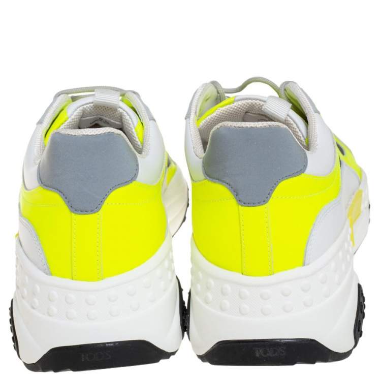 Pre Owned Tod's Neon Green/Green Leather Chunky Platform Sneakers Size 42.5
