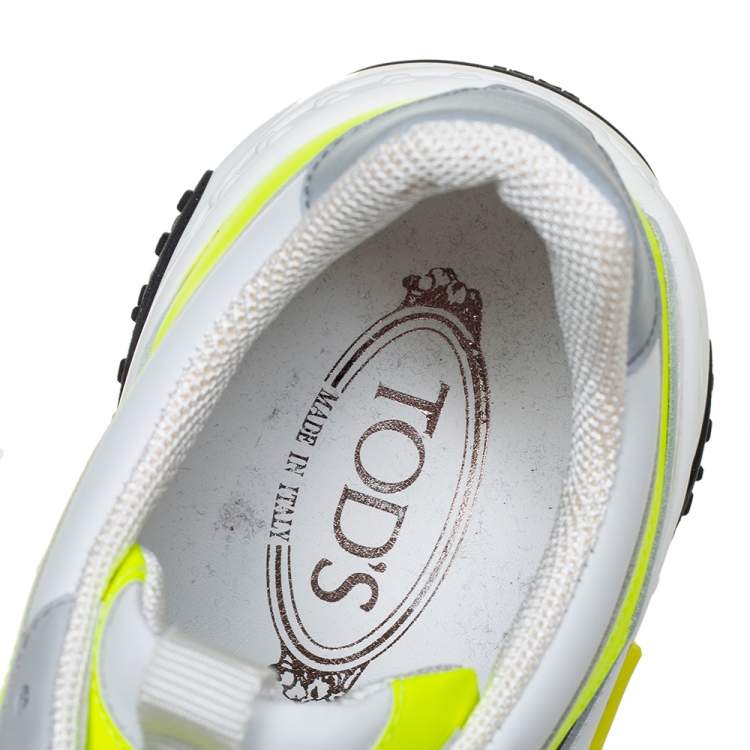 Pre Owned Tod's Neon Green/Green Leather Chunky Platform Sneakers Size 42.5