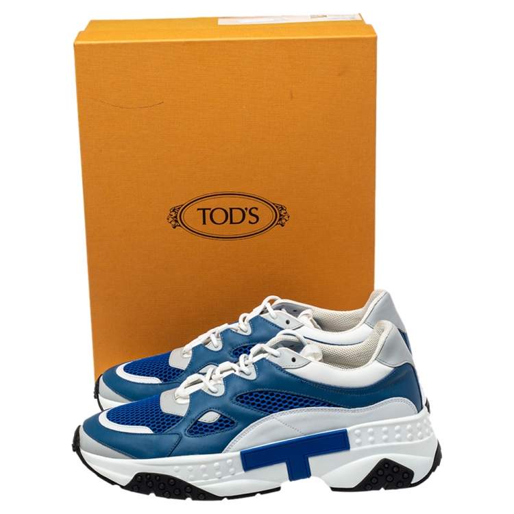 Pre Owned Tod's Blue/White Mesh And Leather Low Top Sneakers Size 43