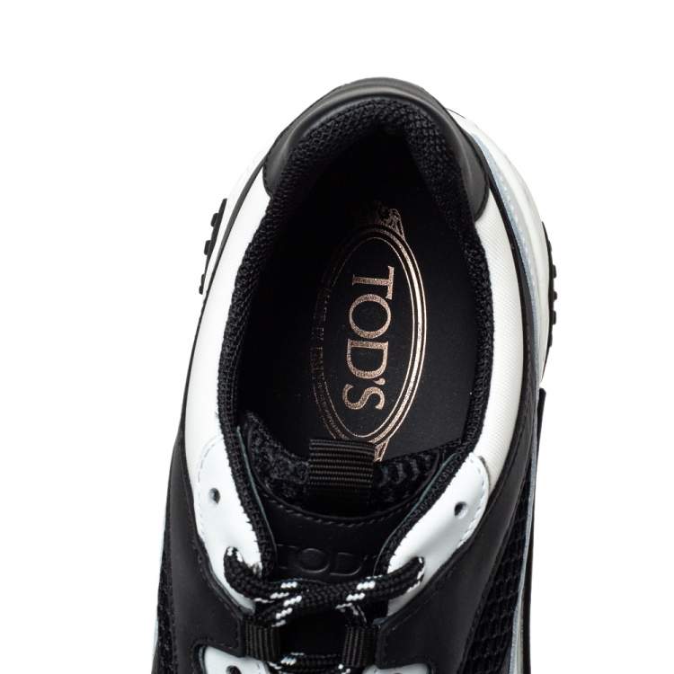 Pre Owned Tod's Black/White Mesh and Leather Chunky Platform Sneakers Size 43