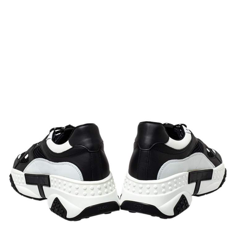 Pre Owned Tod's Black/White Mesh and Leather Chunky Platform Sneakers Size 43