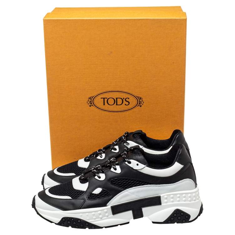 Pre Owned Tod's Black/White Mesh and Leather Chunky Platform Sneakers Size 44