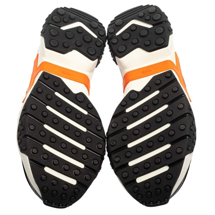 Pre Owned Tod's Black/Orange Mesh and Leather Chunky Platform Sneakers Size 44