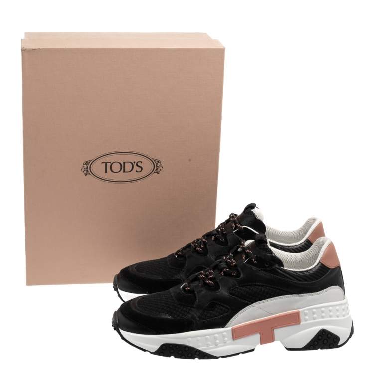 Pre Owned Tod's Black/Orange Mesh and Leather Chunky Platform Sneakers Size 44