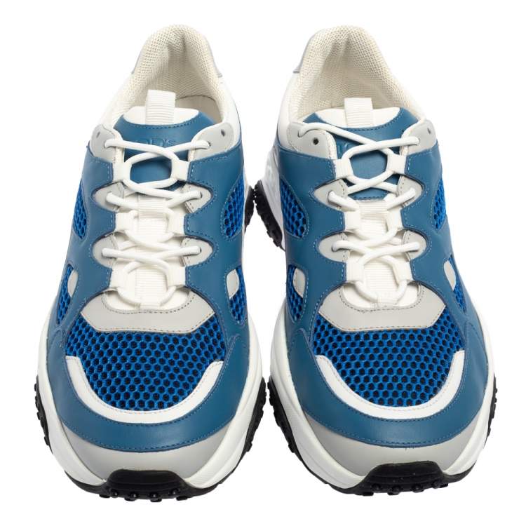 Pre Owned Tod's Blue/White Mesh and Leather Chunky Platform Sneakers Size 42.5
