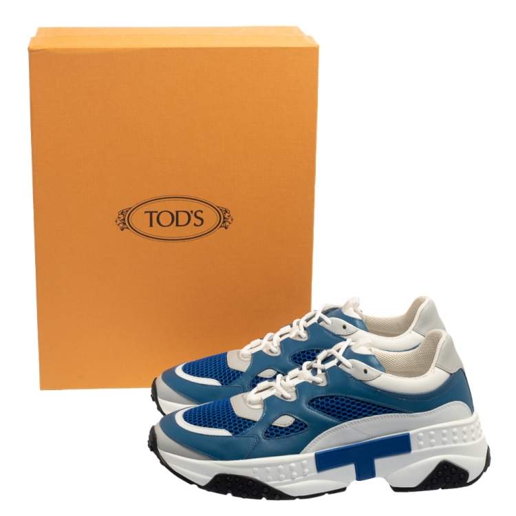 Pre Owned Tod's Blue/White Mesh and Leather Chunky Platform Sneakers Size 42.5