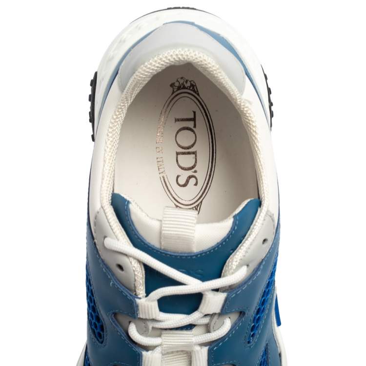 Pre Owned Tod's Blue/White Mesh and Leather Chunky Platform Sneakers Size 42