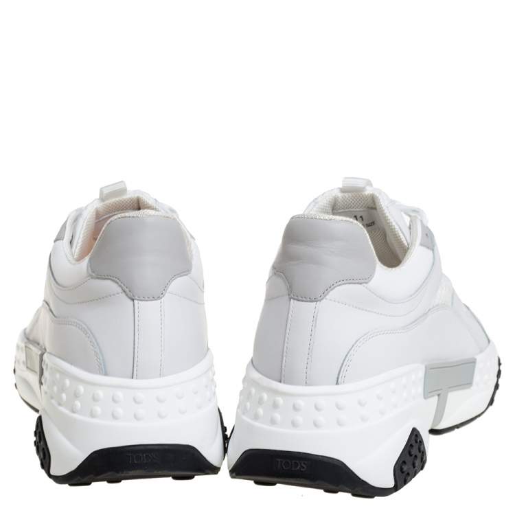 Pre Owned Tod's White/Grey Leather and Mesh Lace Up Sneakers Size 45.5