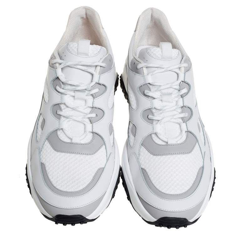 Pre Owned Tod's White/Grey Leather and Mesh Lace Up Sneakers Size 45.5