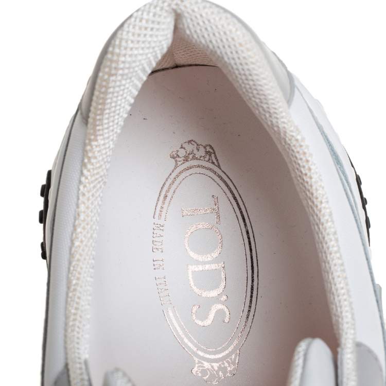 Pre Owned Tod's White/Grey Leather and Mesh Lace Up Sneakers Size 45.5