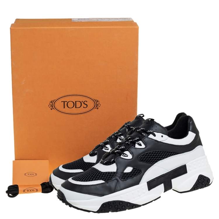 Pre Owned Tod's Black/White Leather And Mesh Active Sporty Sneakers Size 44
