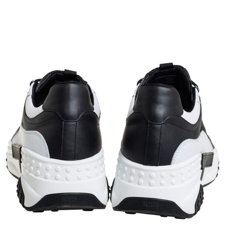 Pre Owned Tod's Black/White Leather And Mesh Active Sporty Sneakers Size 44