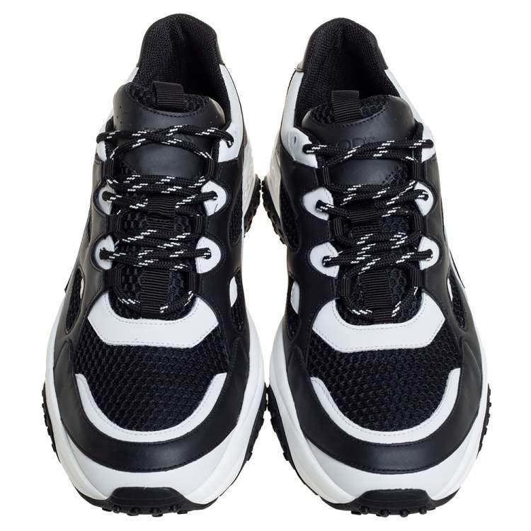 Pre Owned Tod's Black/White Leather And Mesh Active Sporty Sneakers Size 44