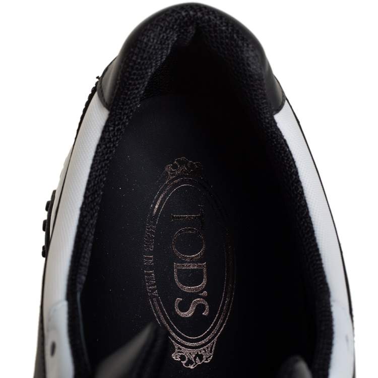 Pre Owned Tod's Black/White Leather And Mesh Active Sporty Sneakers Size 44