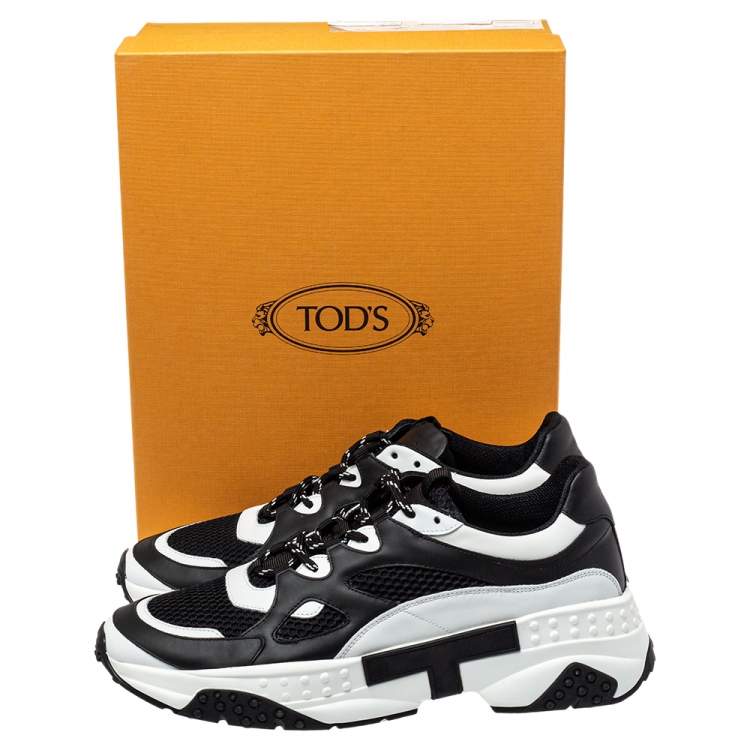 Pre Owned Tod's Black/White Leather And Mesh Active Sporty Sneakers Size 43