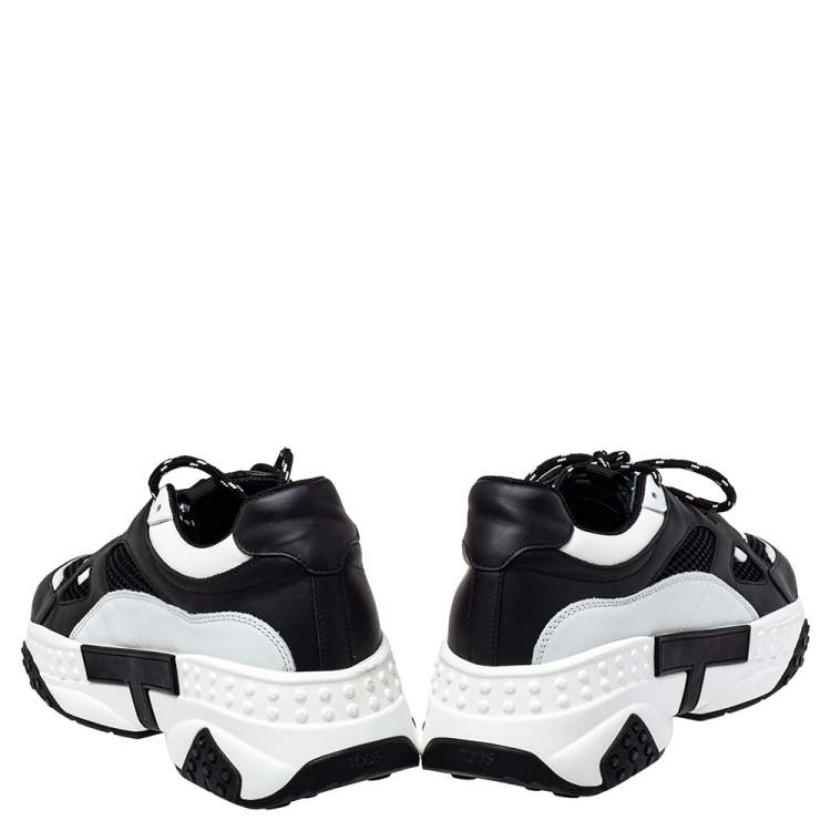 Pre Owned Tod's Black/White Leather And Mesh Active Sporty Sneakers Size 43
