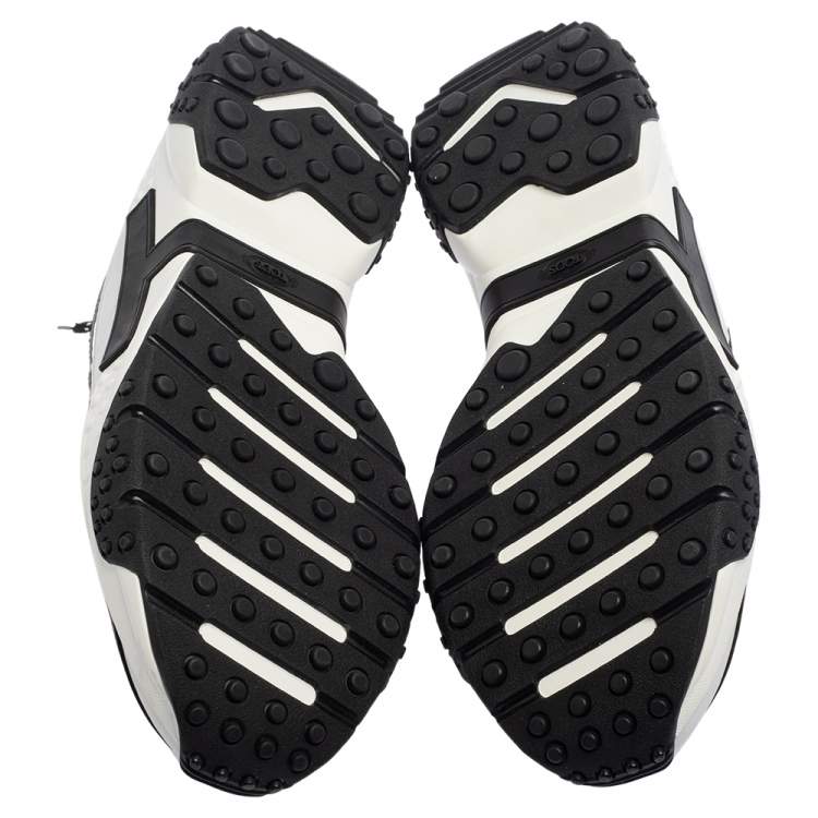 Pre Owned Tod's Black/White Leather And Mesh Active Sporty Sneakers Size 45.5