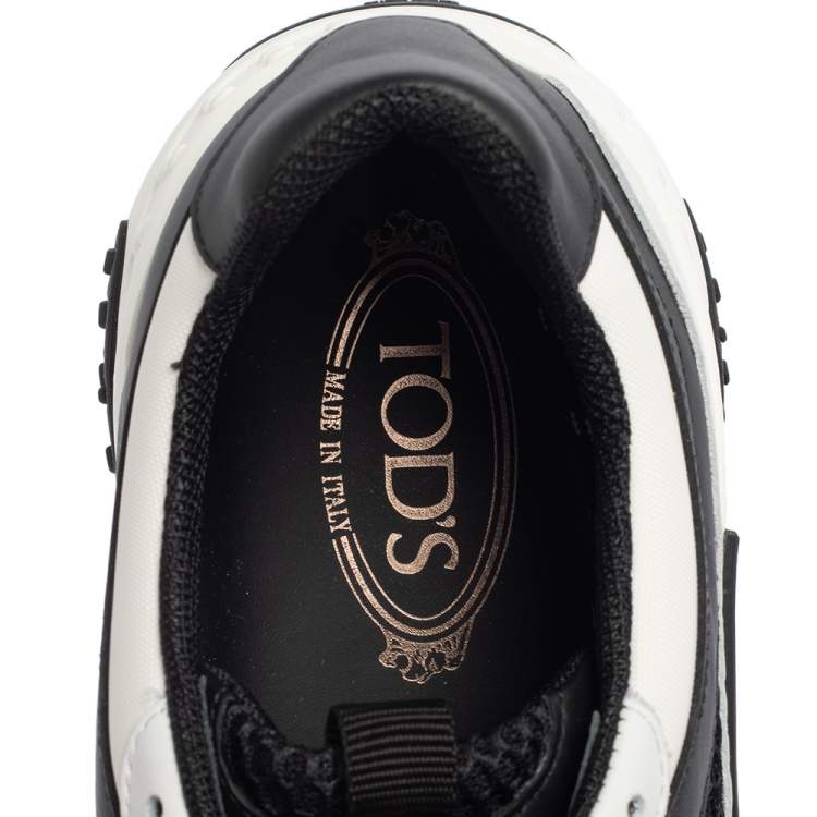 Pre Owned Tod's Black/White Leather And Mesh Active Sporty Sneakers Size 45.5