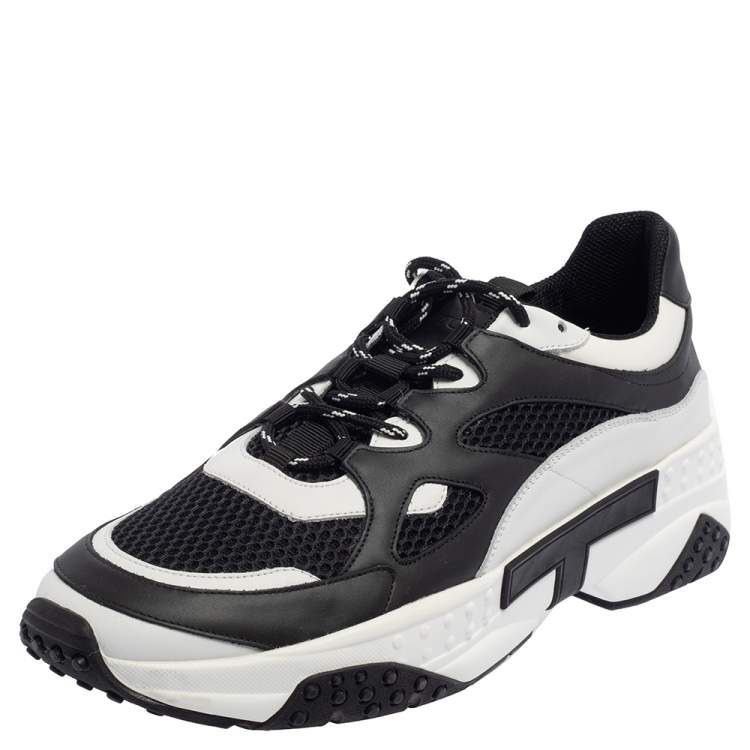Pre Owned Tod's Black/White Leather And Mesh Active Sporty Sneakers Size 45.5