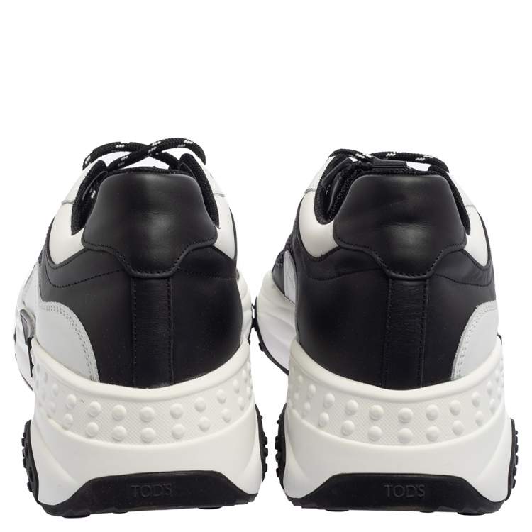 Pre Owned Tod's Black/White Leather And Mesh Active Sporty Sneakers Size 45.5