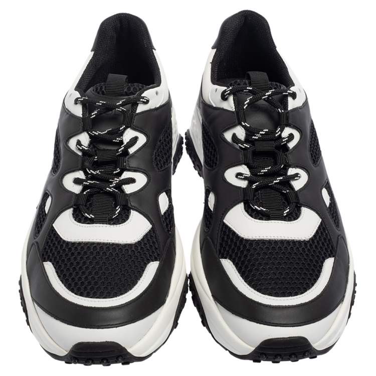 Pre Owned Tod's Black/White Leather And Mesh Active Sporty Sneakers Size 45.5
