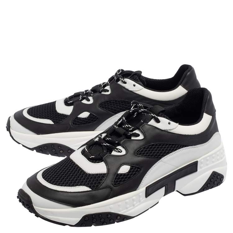 Pre Owned Tod's Black/White Leather And Mesh Active Sporty Sneakers Size 45.5