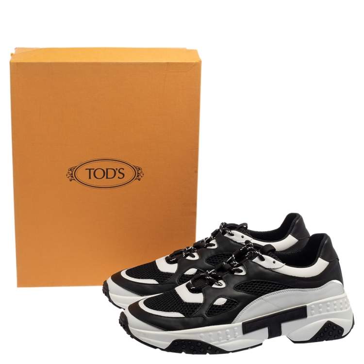 Pre Owned Tod's Black/White Leather And Mesh Active Sporty Sneakers Size 45.5