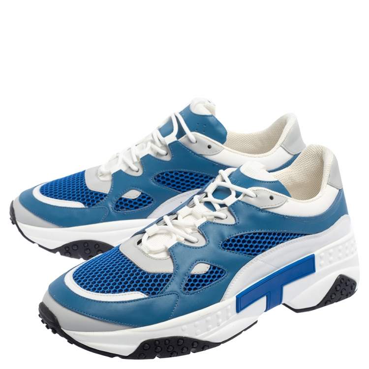Pre Owned Tod's Blue/White Leather And Mesh Active Sporty Sneakers Size 44