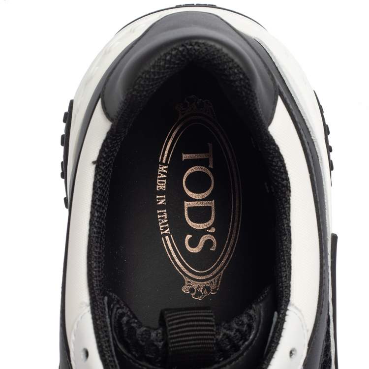 Pre Owned Tod's Black/White Leather And Mesh Lace Up Sneakers Size 42.5