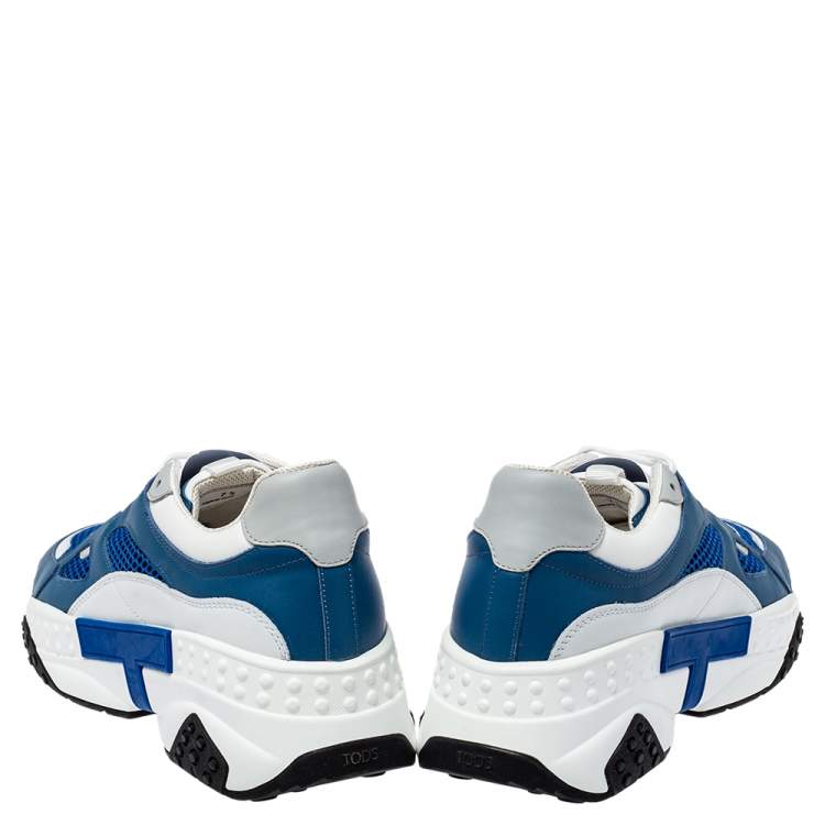مملوكة مسبقًا Tod's Blue/White Leather And Mesh Lace Up Sneakers Size 41.5