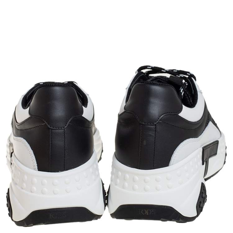 Pre Owned Tod's Black/White Mesh And Leather Low Top Sneakers Size 42.5