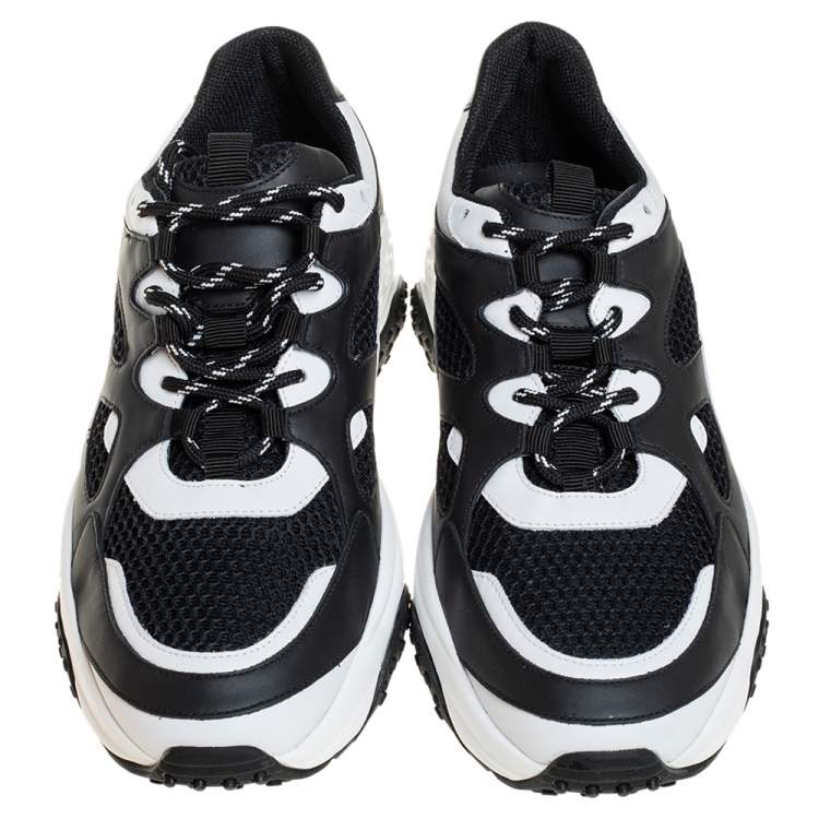 Pre Owned Tod's Black/White Mesh And Leather Low Top Sneakers Size 42.5